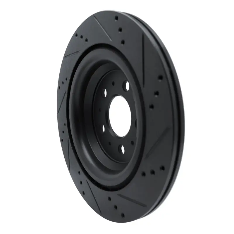 R1 2017-2025 Tesla Model 3 Rear Left Drilled & Slotted Black Brake Rotor 2