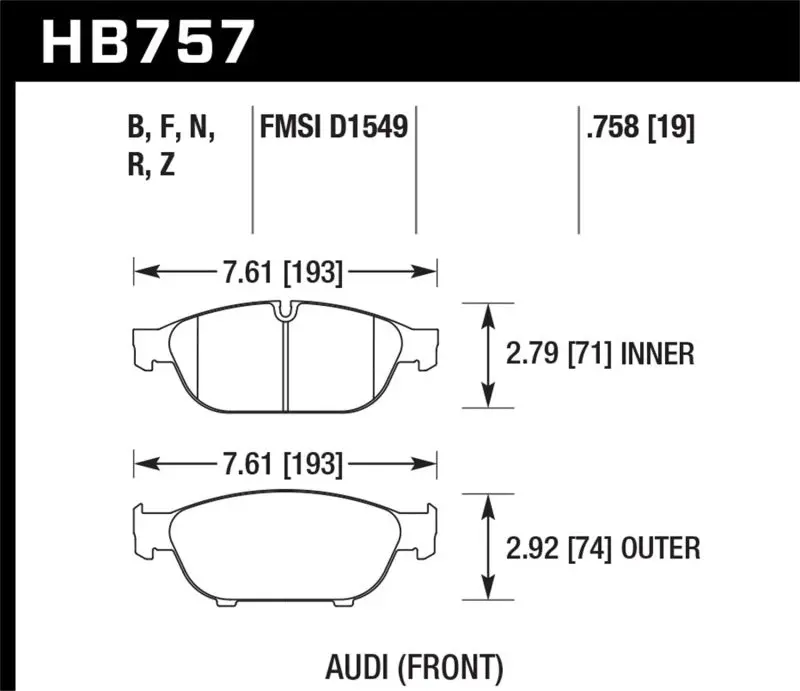Hawk Audi 2013 A5 Quattro / 12-16 A6 Quattro/A7 Quattro/A8 Quattro Pc Front Brake Pads 1