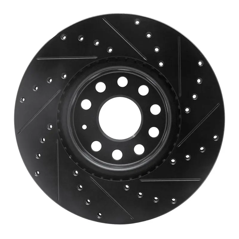 R1 2005-2025 Audi A3 Sportback E-Tron Front Left Drilled & Slotted Black Brake Rotor 2