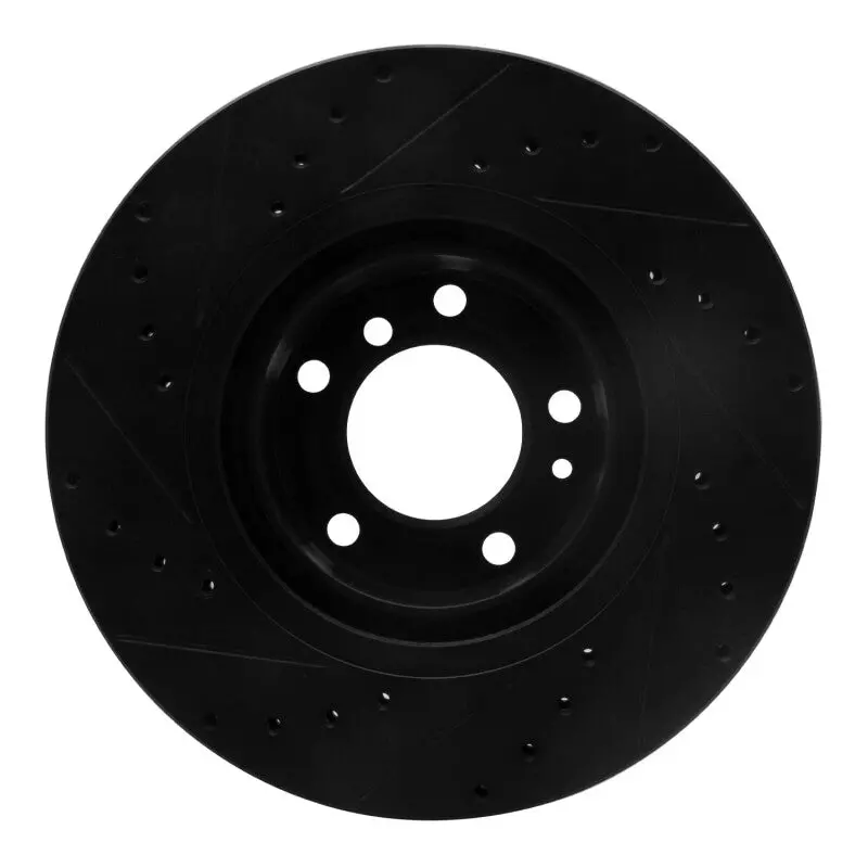 R1 93-97 Bmw 850Ci Front Right Drilled & Slotted Black Brake Rotor 2