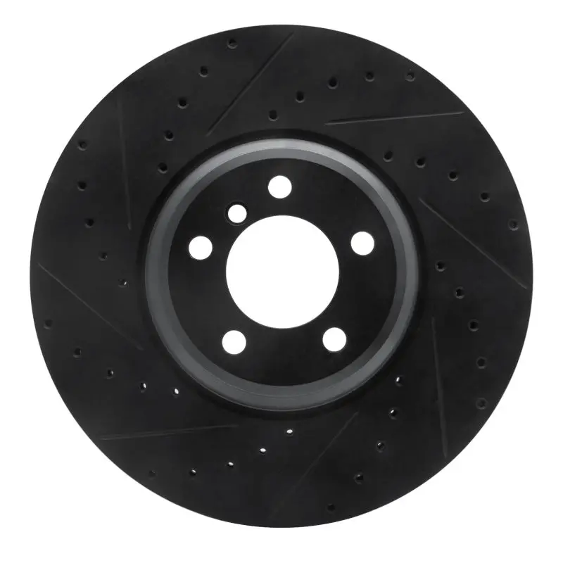 R1 2007-2008 Bmw Alpina B7 Front Left Drilled & Slotted Black Brake Rotor 1