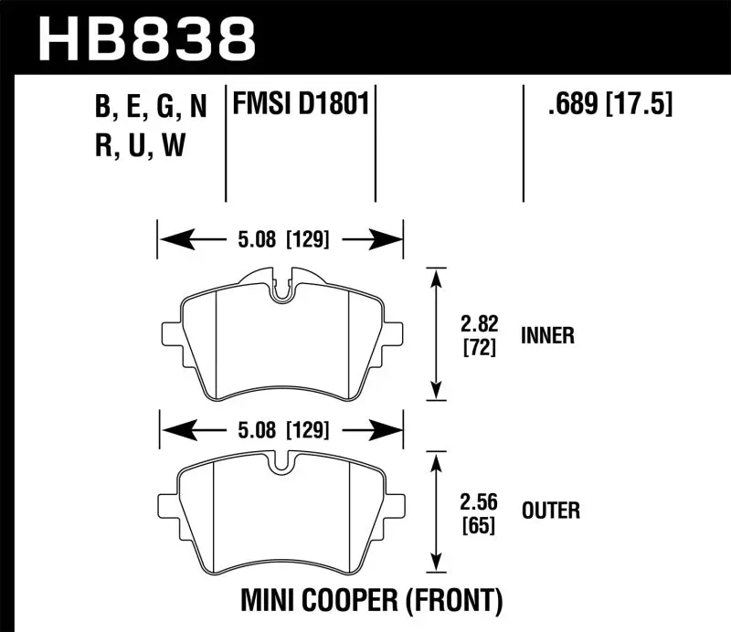 Hawk 14-17 Mini Cooper S Hps 5.0 Front Brake Pads 1