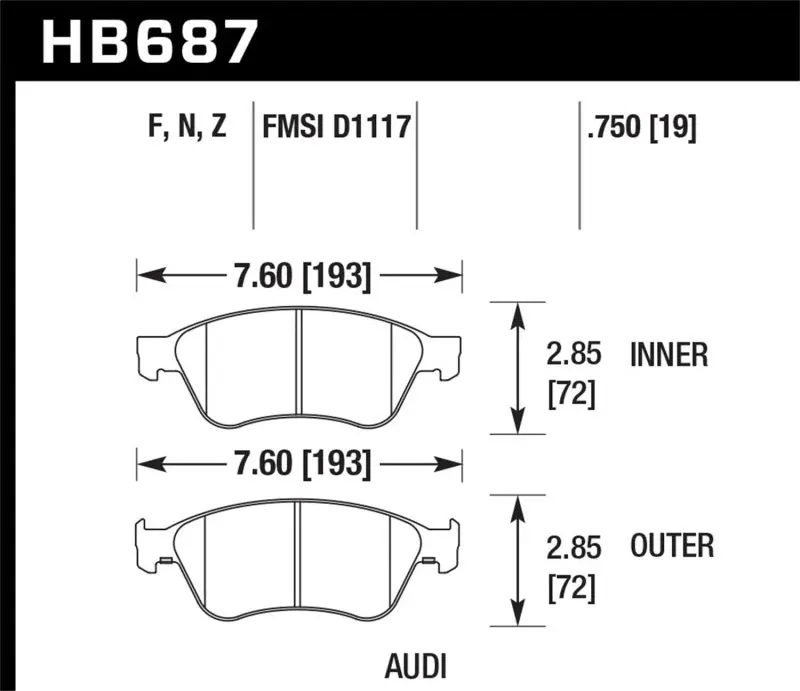 Hawk 04-10 Audi A8 Quattro / 07-11 S6 / 07-10 S8 / 04-06 Vw Phaeton Hps Front Street Brake Pads 1