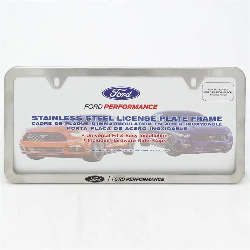 Ford Racing Slim License Plate Frame - Brushed Stainless Steel 1