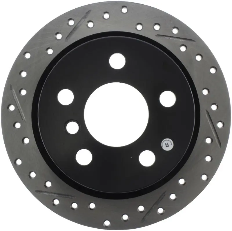 Stoptech 14-15 Mini Cooper Base Slotted & Drilled Rear Right Rotor 1