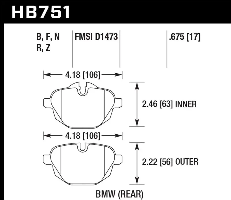 Hawk 2015 Bmw 428I Gran Coupe / 11-16 535I / 11-16 X3/X4 Hps 5.0 Rear Brake Pads 1