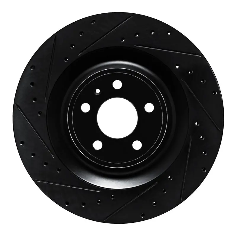 R1 15-18 Porsche Macan Rear Left Drilled & Slotted Black Brake Rotor 1