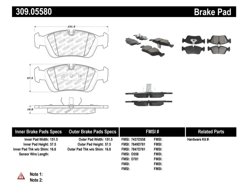Stoptech 96-02 Bmw Z3 / 03-08 Z4 / 97-00 323 / 10/90-99 325/328 (E30/E36) Front Brake Pads 1