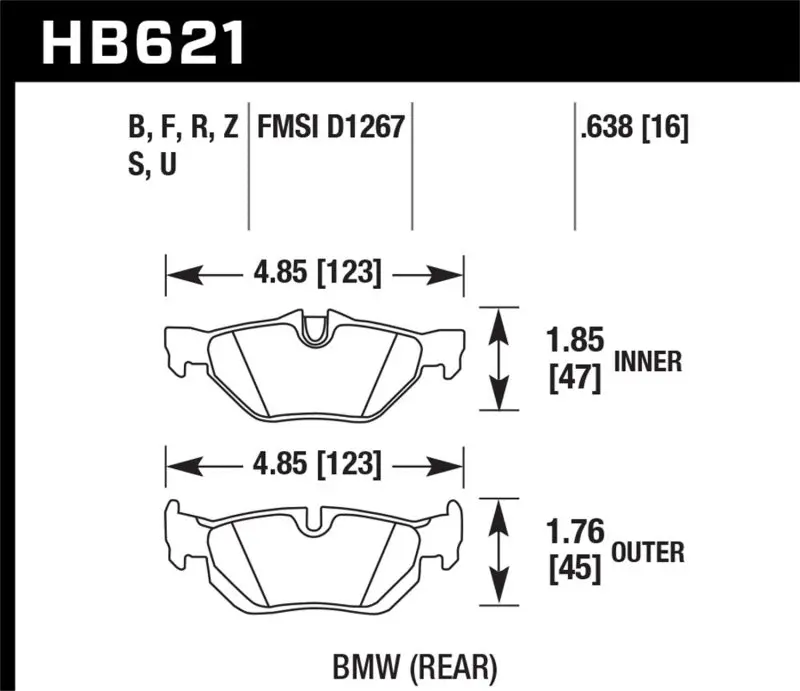 Hawk 08-11 Bmw 128I / 10 Bmw 323I / 07-11 Bmw 328I / 07-11 Bmw 328Xi Ht-10 Race Rear Brake Pads 1