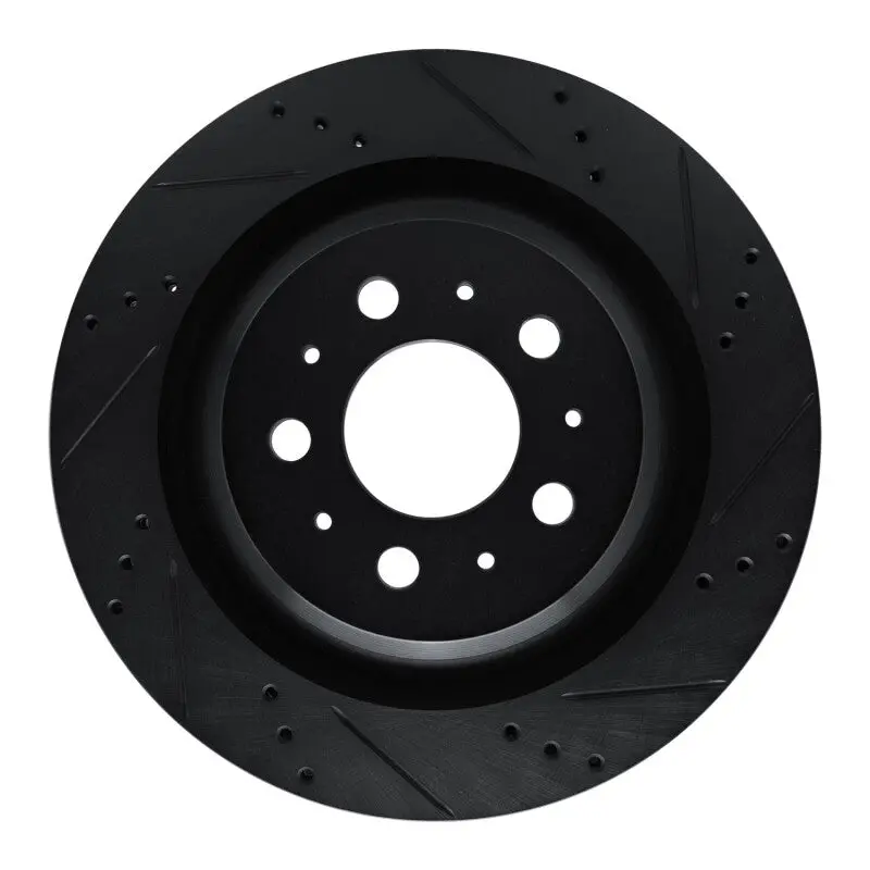 R1 2017-2025 Tesla Model 3 Rear Right Drilled & Slotted Black Brake Rotor 1