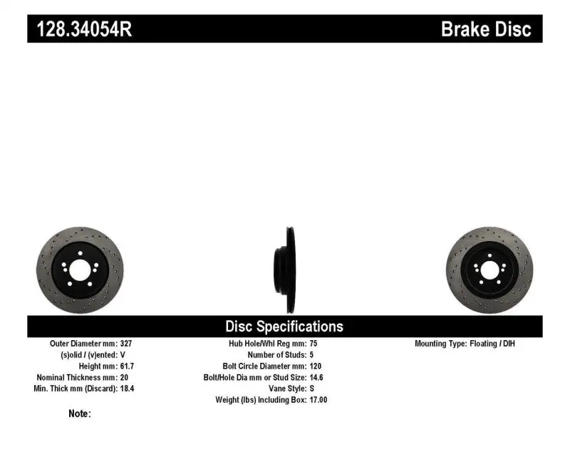 Stoptech 01-07 Bmw M3 (E46) / 00-04 M5 (E39) Drilled Right Rear Rotor 1