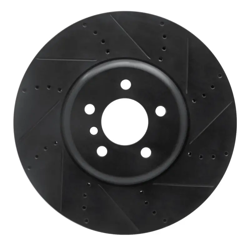 R1 09-17 Bmw 550I Gt Right Front Drilled & Slotted Black Brake Rotor 1