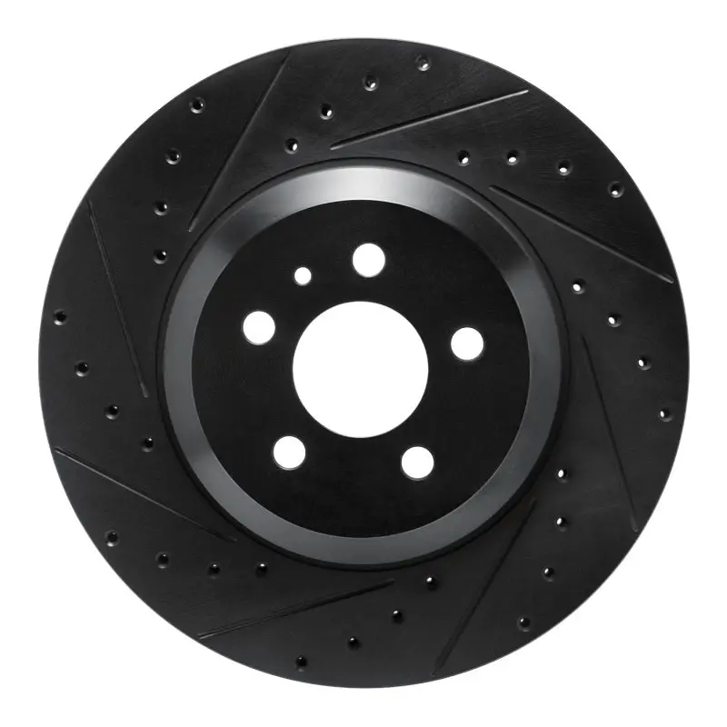 R1 17-25 Tesla Model 3 Front Left Drilled & Slotted Black Brake Rotor 1