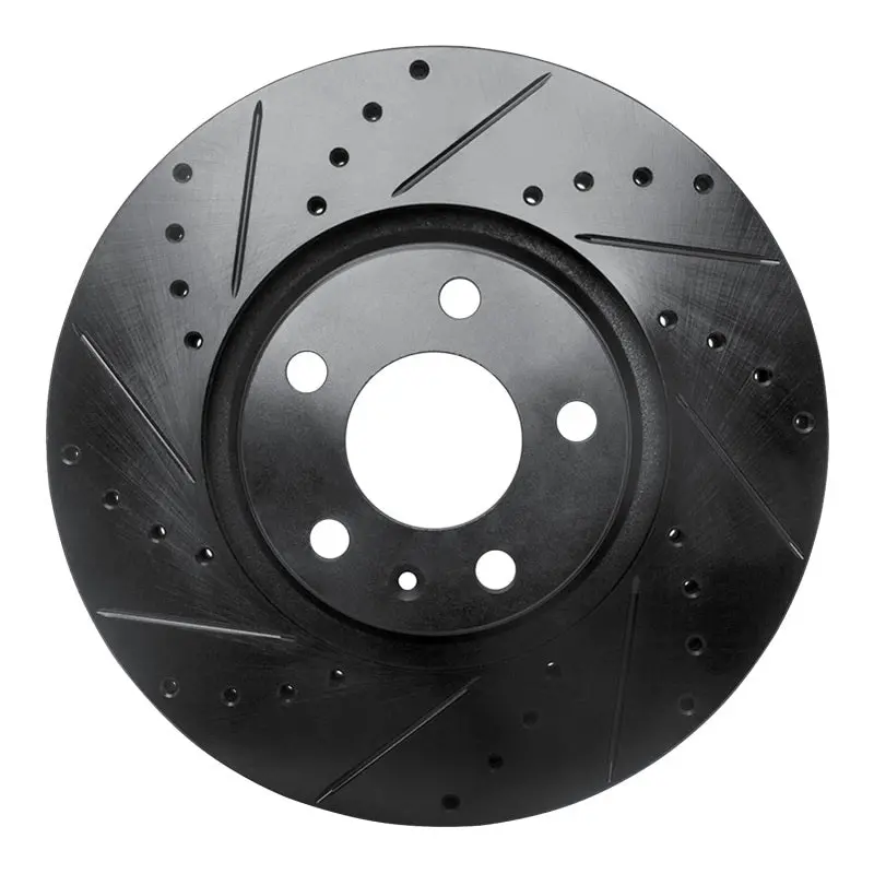 R1 05-11 Audi A6 Quattro Front Left Drilled & Slotted Black Brake Rotor 1