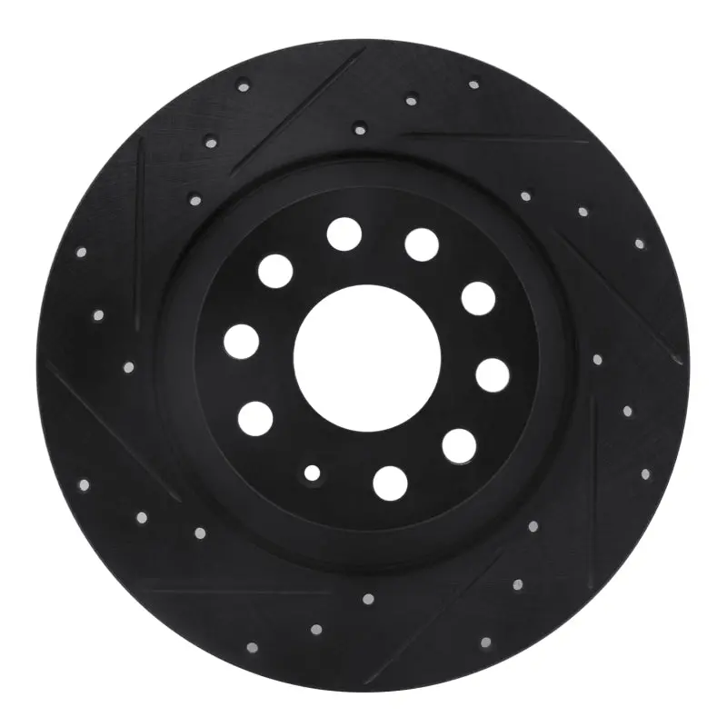 R1 16-25 Audi Tt Quattro Rear Left Drilled & Slotted Black Brake Rotor 1