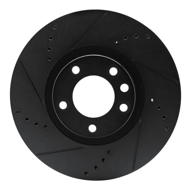 R1 11-18 Porsche Cayenne Right Front Drilled & Slotted Black Brake Rotor 1