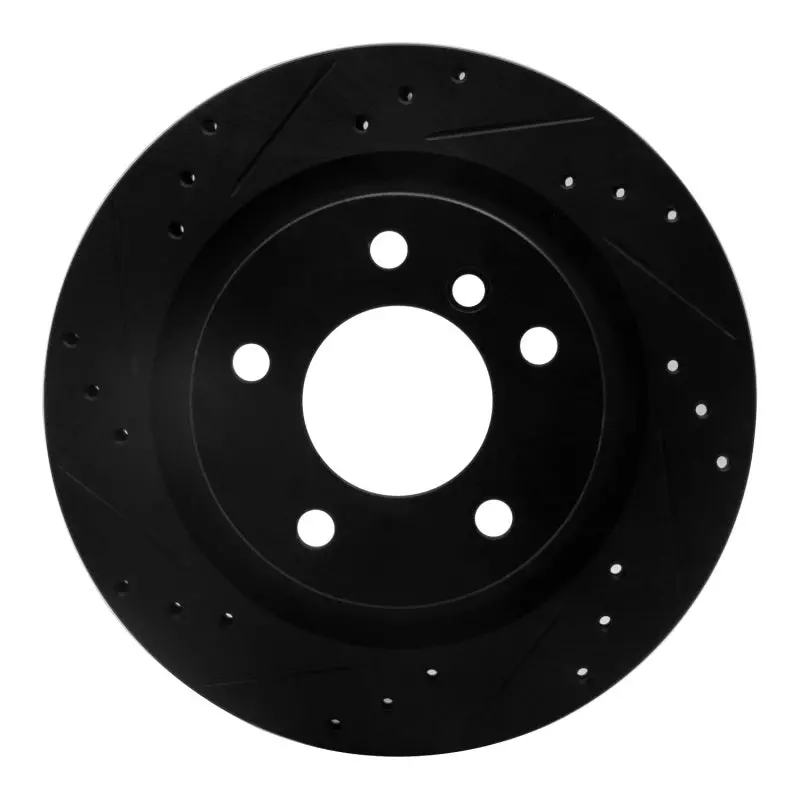 R1 08-13 Bmw 128I Rear Left Drilled & Slotted Black Brake Rotor 1