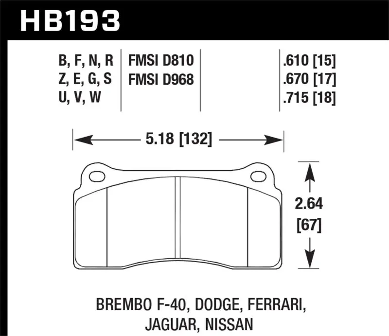 Hawk 2003-2006 Dodge Viper Srt-10 Hps 5.0 Front Brake Pads 1