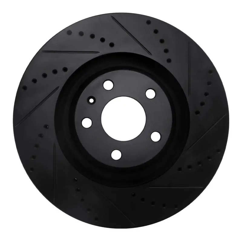 R1 05-11 Audi A6 Quattro Front Right Drilled & Slotted Black Brake Rotor 1
