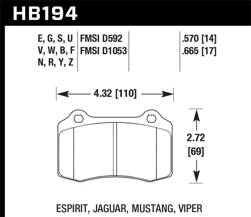 Hawk 96 & 00-02 Dodge Viper Gts / 92-02 Viper / 00-02 Viper Rt10 Blue 9012 Front Race Brake Pads 1