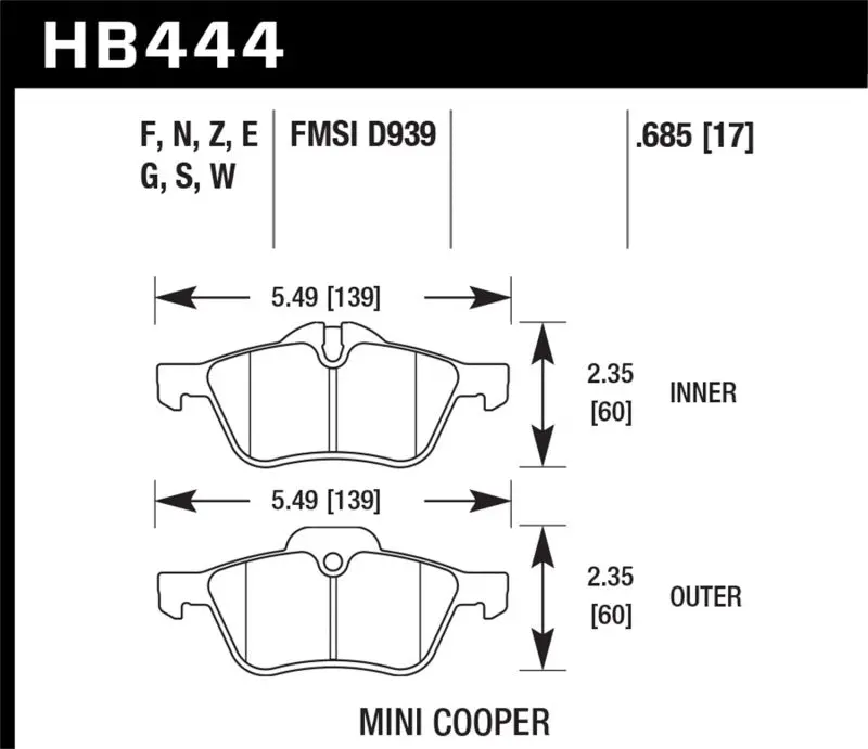 Hawk 06-08 Mini Cooper Base/ S 1.6L Hps 5.0 Front Brake Pads 1