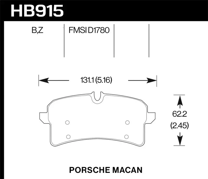 Hawk 16-18 Porsche Macan Performance Ceramic Street Rear Brake Pads 1