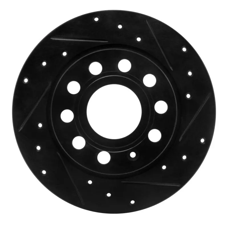 R1 10-19 Audi A3 Rear Right Drilled & Slotted Black Brake Rotor 1