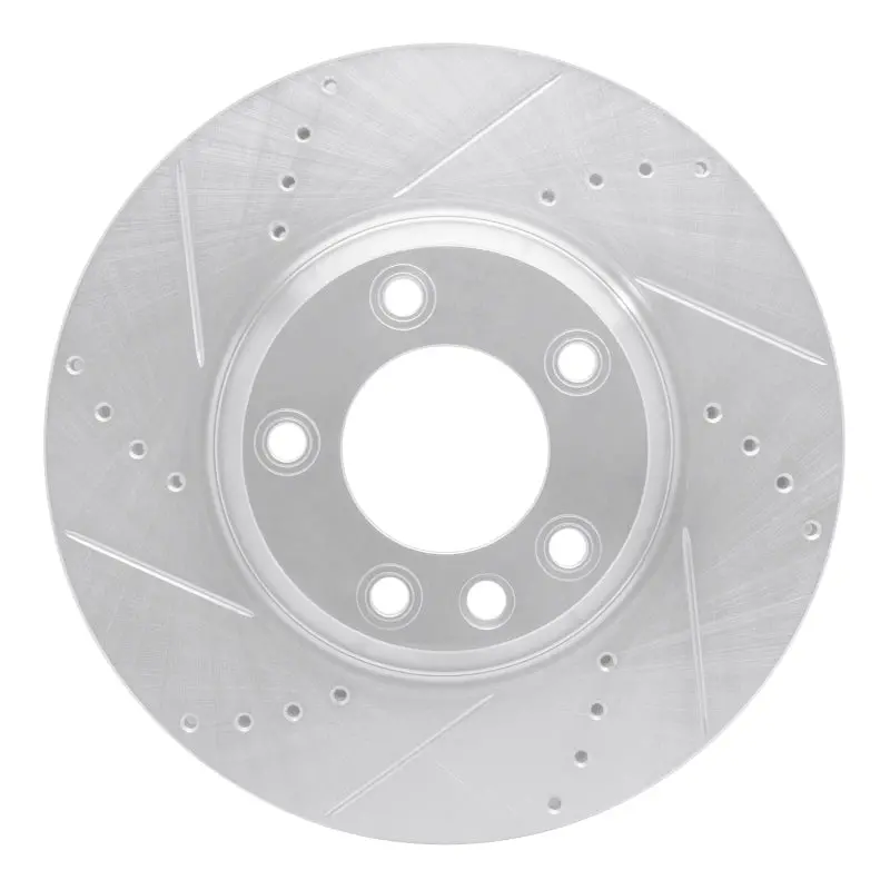R1 03-15 Audi Q7 Right Front Drilled & Slotted Silver Brake Rotor 1