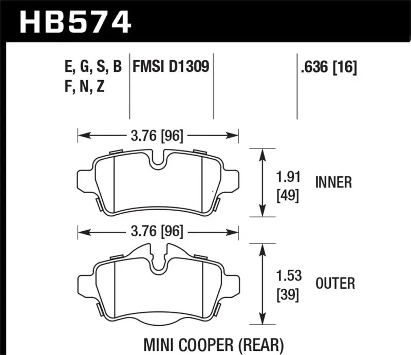 Hawk 07+ Mini Cooper Hps 5.0 Rear Brake Pads 1