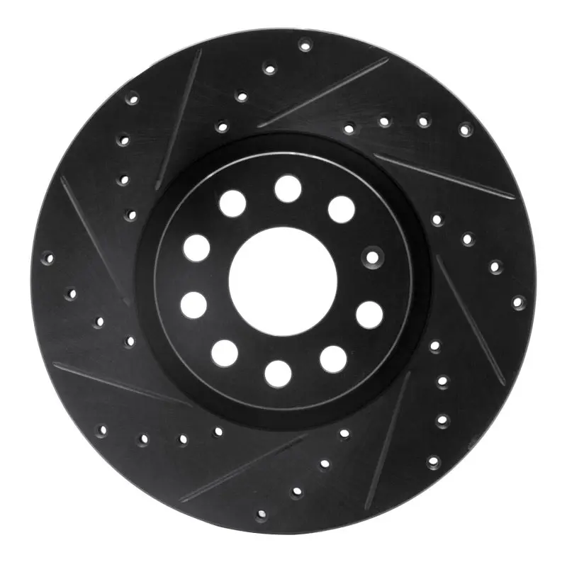 R1 2005-2025 Audi A3 Sportback E-Tron Front Left Drilled & Slotted Black Brake Rotor 1