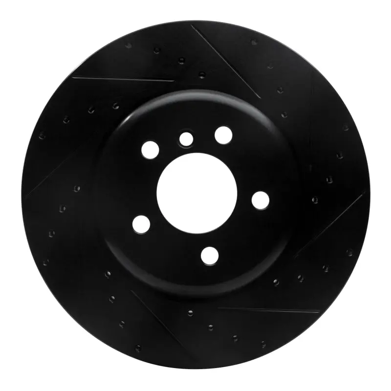 R1 11-19 Bmw Activehybrid 5 Front Right Drilled & Slotted Black Brake Rotor 1