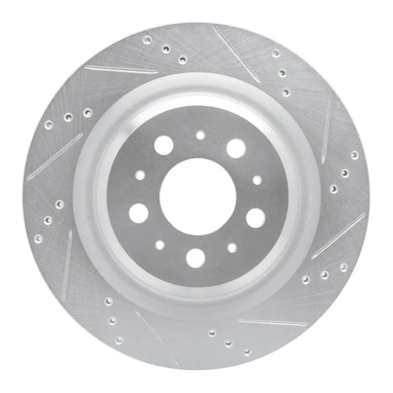R1 17-25 Tesla Model 3 Rear Right Drilled & Slotted Silver Brake Rotor 1