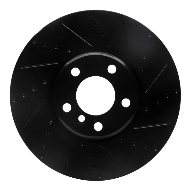 R1 10-18 Bmw 550I Left Front Drilled & Slotted Black Brake Rotor 1