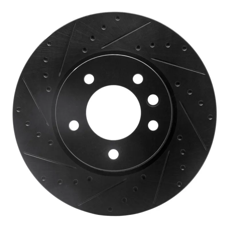 R1 03-18 Porsche Cayenne Right Front Drilled & Slotted Black Brake Rotor 1