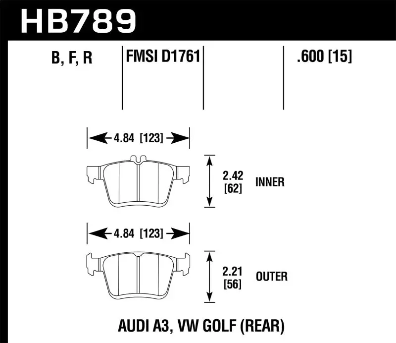 Hawk 15-17 Audi A3/A3 Quattro Hps 5.0 Rear Brake Pads 2