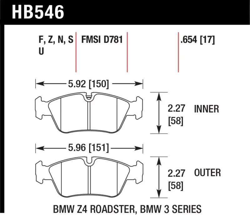 Hawk Dtc-70 Brake Pads 98-02 Bmw Z3/03-08 Bmw Z4 1