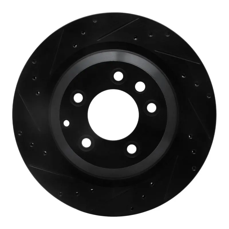 R1 05-18 Porsche Cayenne Rear Left Drilled & Slotted Black Brake Rotor 1