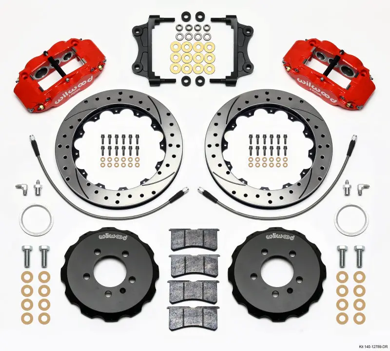 Wilwood Narrow Superlite 6R Front Hat Kit 12.88In Drill Red 06-12 Volkswagen Gti W/ Lines 1