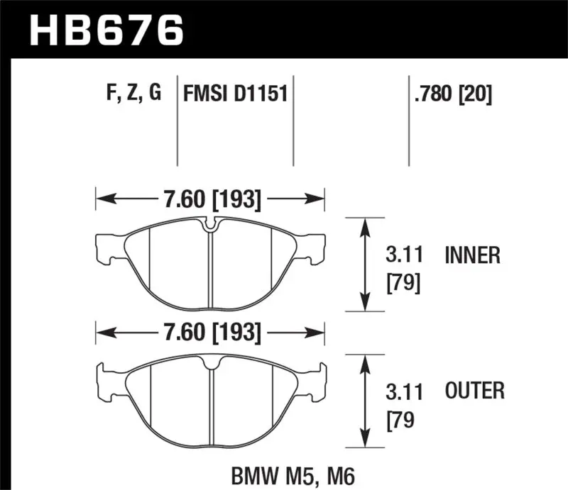 Hawk 08-10 Bmw M6 Base 5.0L Hps 5.0 Front Brake Pads 1