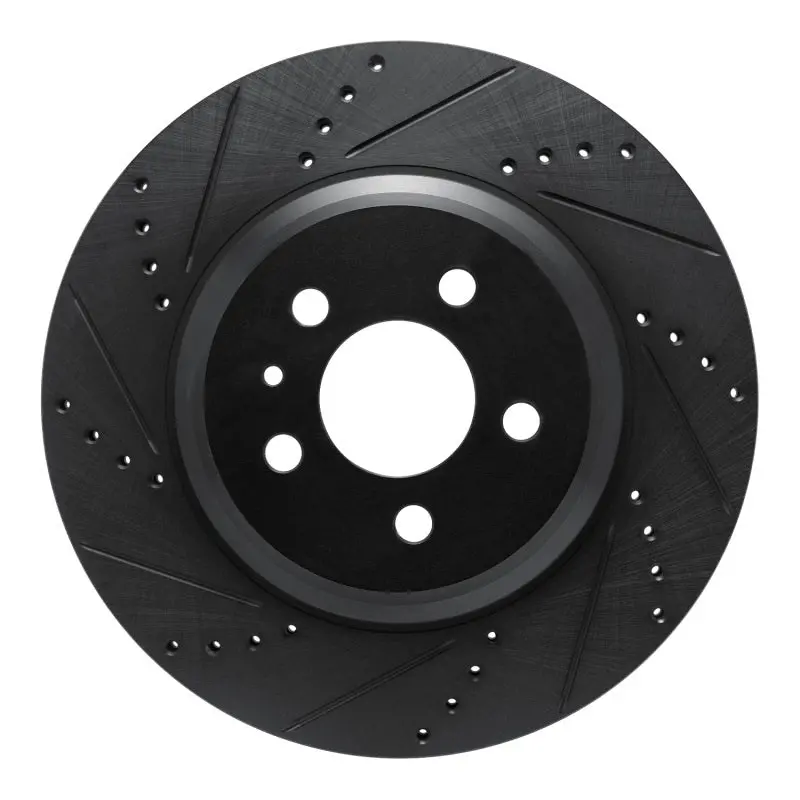 R1 17-25 Tesla Model 3 Rear Left Drilled & Slotted Black Brake Rotor 1