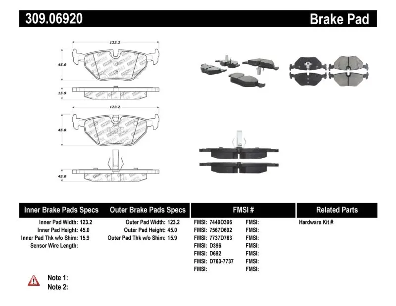 Stoptech Performance 01-02 Bmw Z3 / 03-09 Z4 / 10/90-07 3 Series / 99-09 Saab 9-5 Rear Brake Pads 1