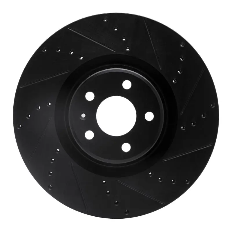 R1 12-18 Audi A8 Front Right Drilled & Slotted Black Brake Rotor 1