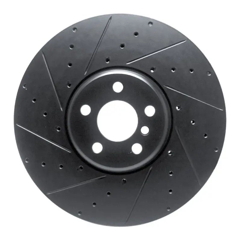 R1 16-25 Bmw I5 Left Front Drilled & Slotted Black Brake Rotor 1