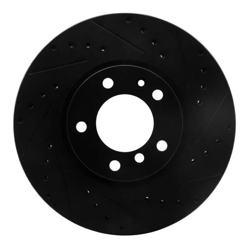 R1 93-97 Bmw 850Ci Front Right Drilled & Slotted Black Brake Rotor 1
