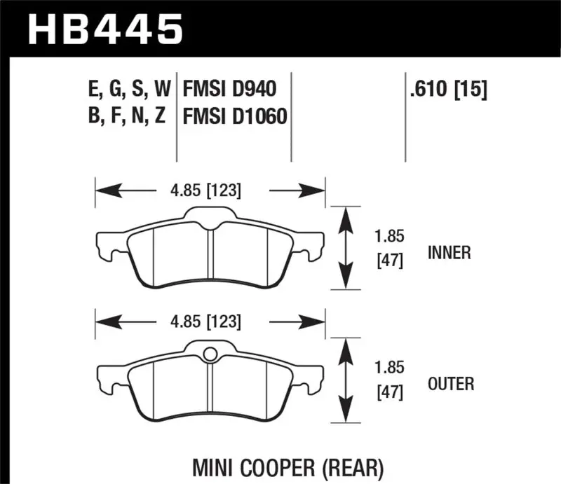 Hawk 02-06 Mini Cooper / Cooper S Hp+ Street Rear Brake Pads 2