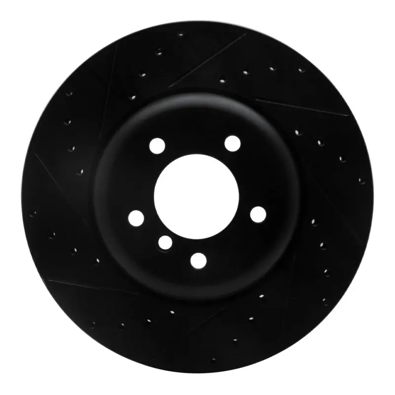 R1 04-10 Bmw 550I Front Left Drilled & Slotted Black Brake Rotor 1