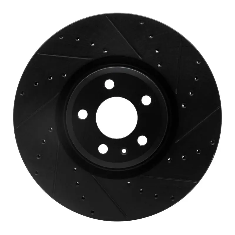 R1 2018-2025 Audi S5 Front Right Drilled & Slotted Black Brake Rotor 1