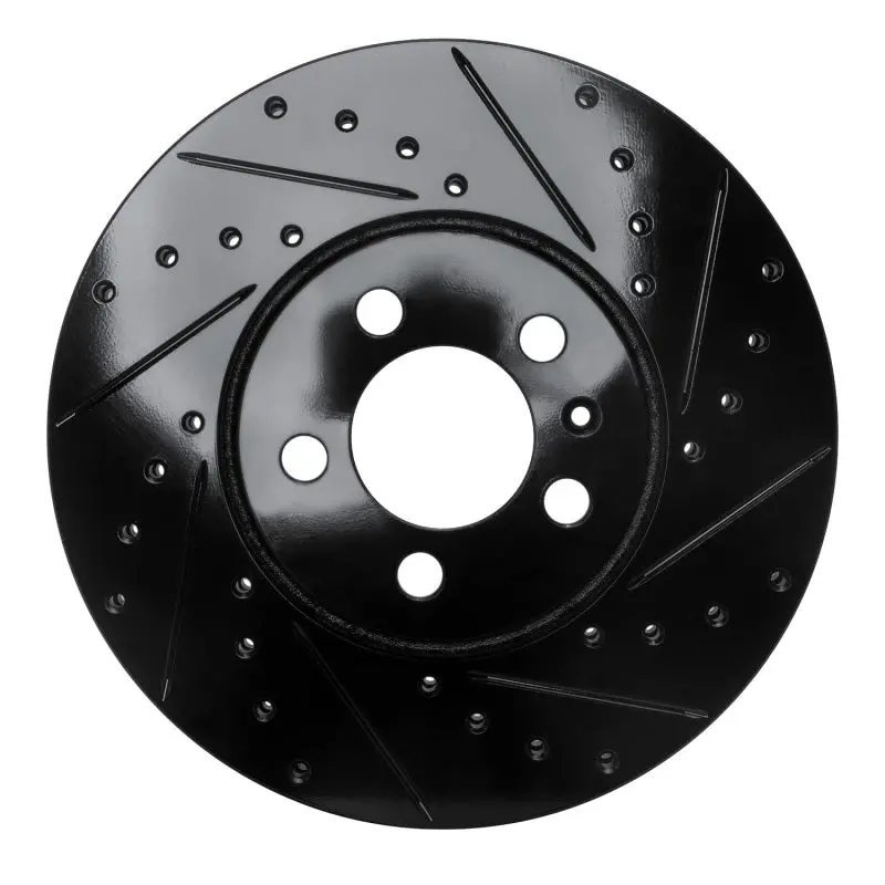 R1 98-18 Audi A1 (Mexico) Front Right Drilled & Slotted Black Brake Rotor 1