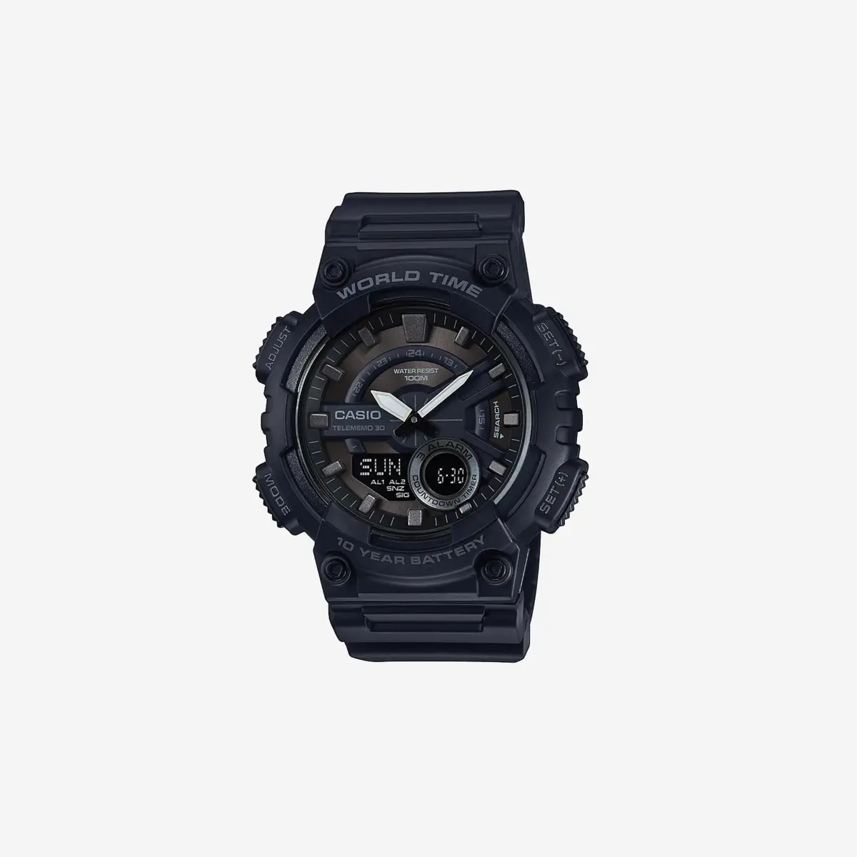 Casio Aeq110bw Series / Analog-Digital Watch /100M Wr / Multi Alarms / 100 Sec Stopwatch / Countdown Timer / World Map For World Time / Led Light / Lc Display / 10 Year Battery 1
