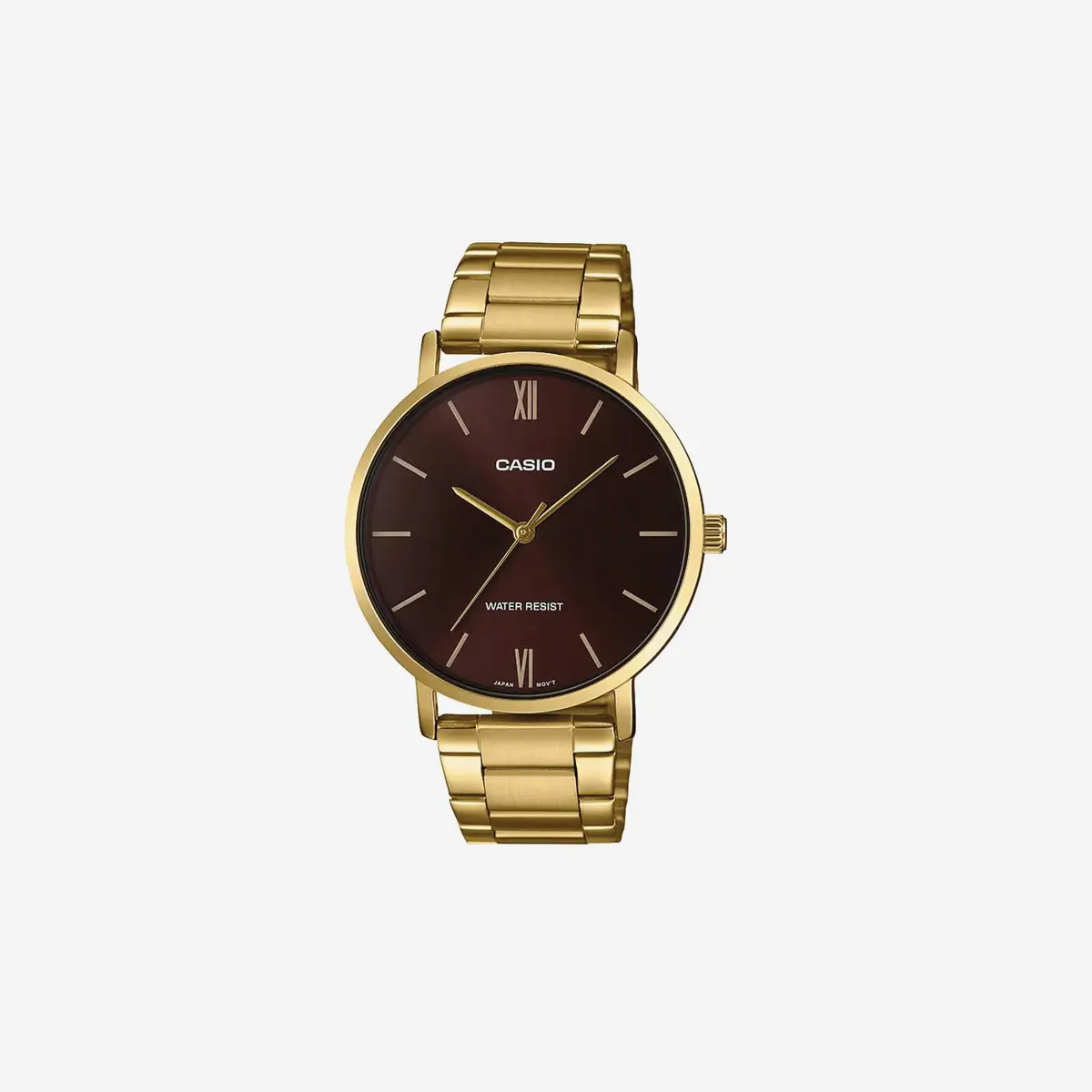 Casio Mtp-Vt01g-5B Gold Tone Stainless Steel Minimalistic Burgundy Dial 3-Hand Analog Watch 1